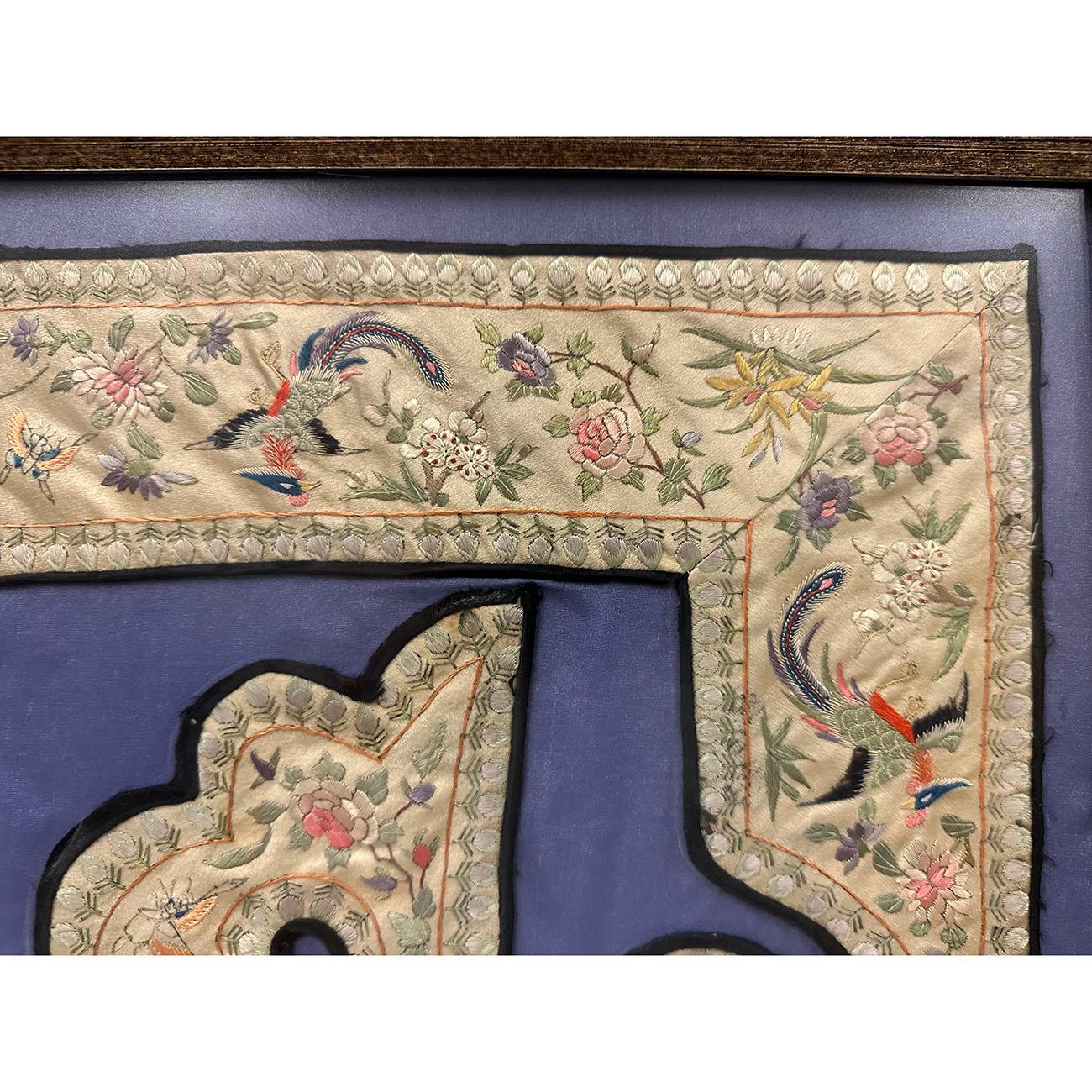 19th Century Antique Chinese Framed Groups of Textile Embroidery Pieces In Good Condition For Sale In Pomona, CA