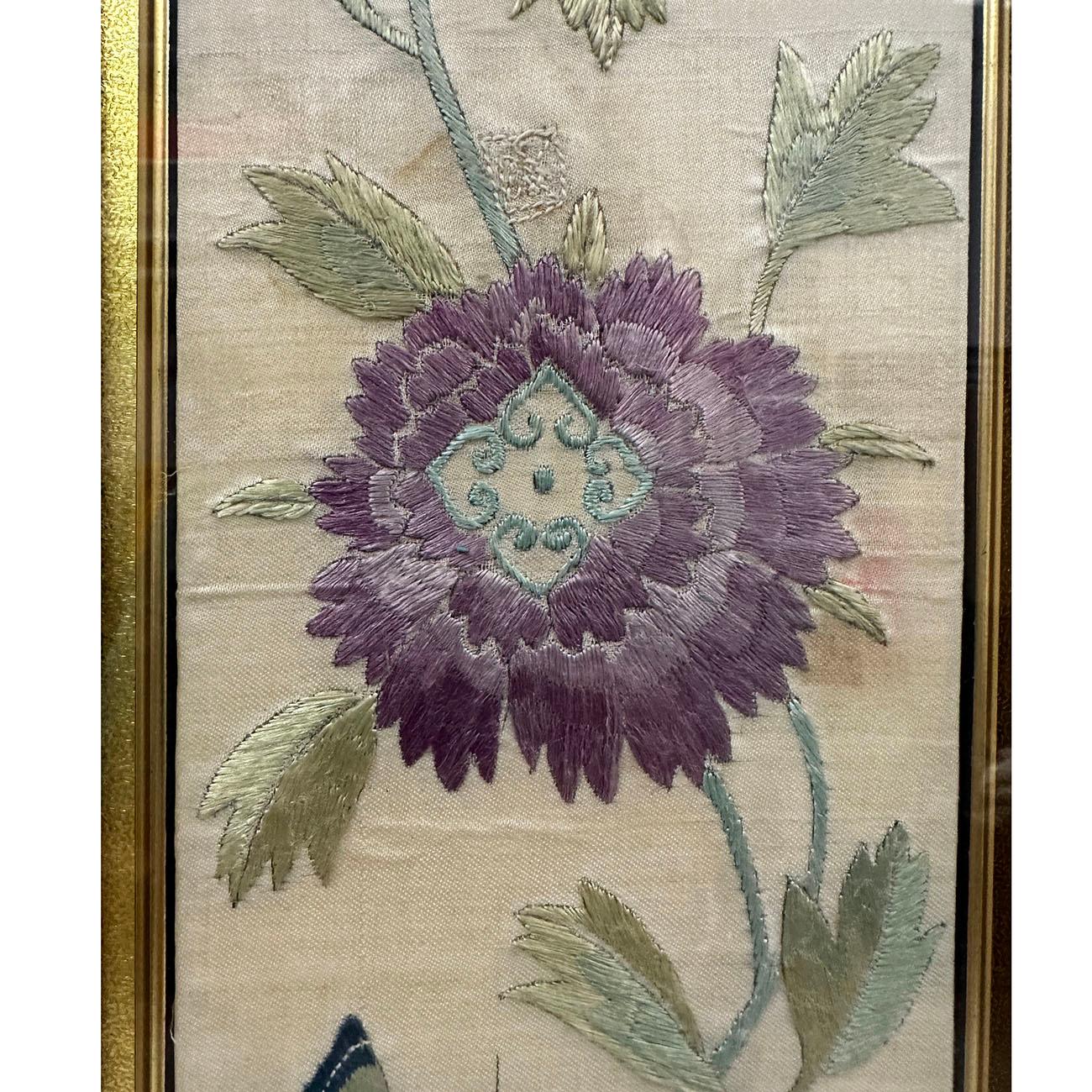 Chinese Export 19th Century Antique Chinese Framed Silk Embroidery Panel