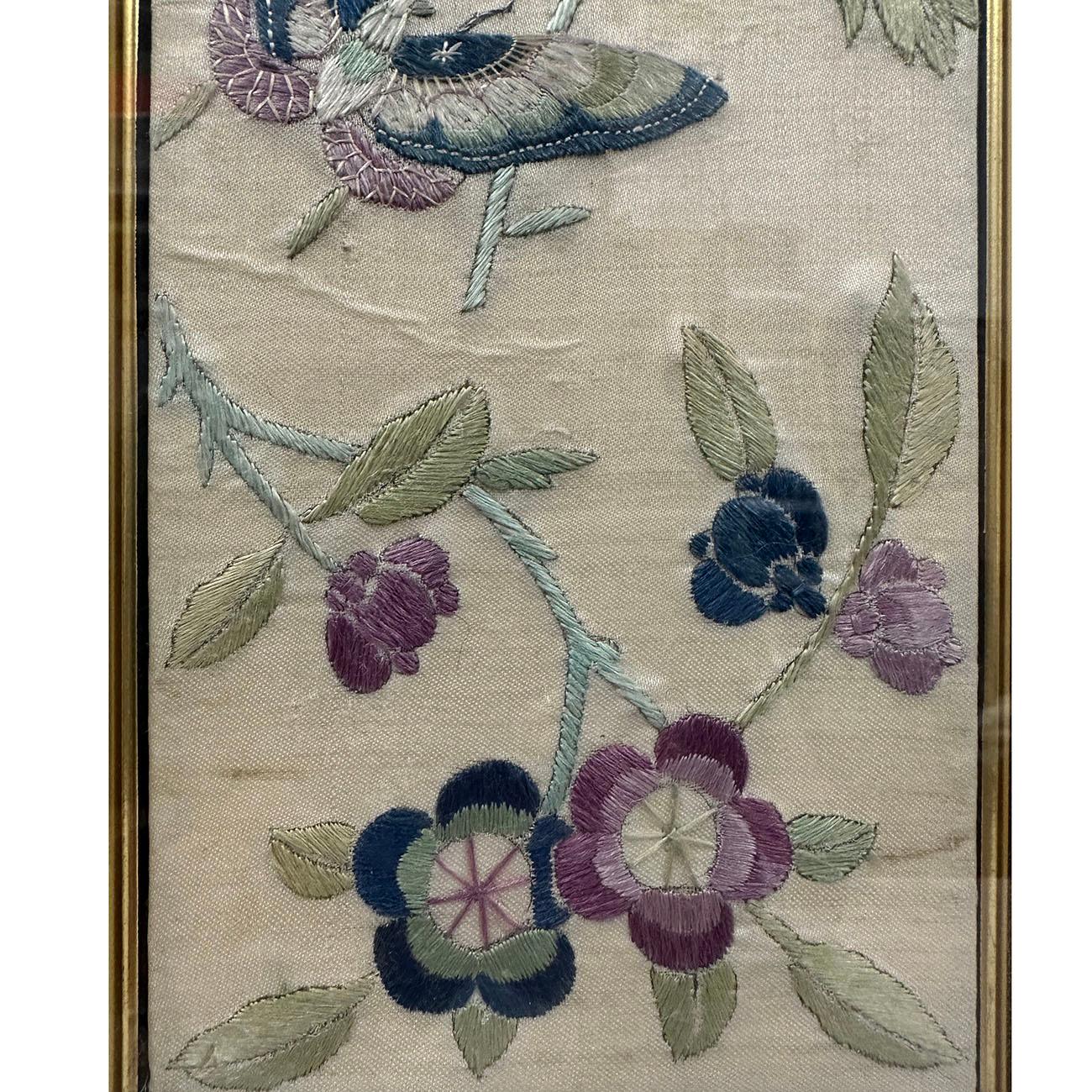19th Century Antique Chinese Framed Silk Embroidery Panel In Good Condition In Pomona, CA