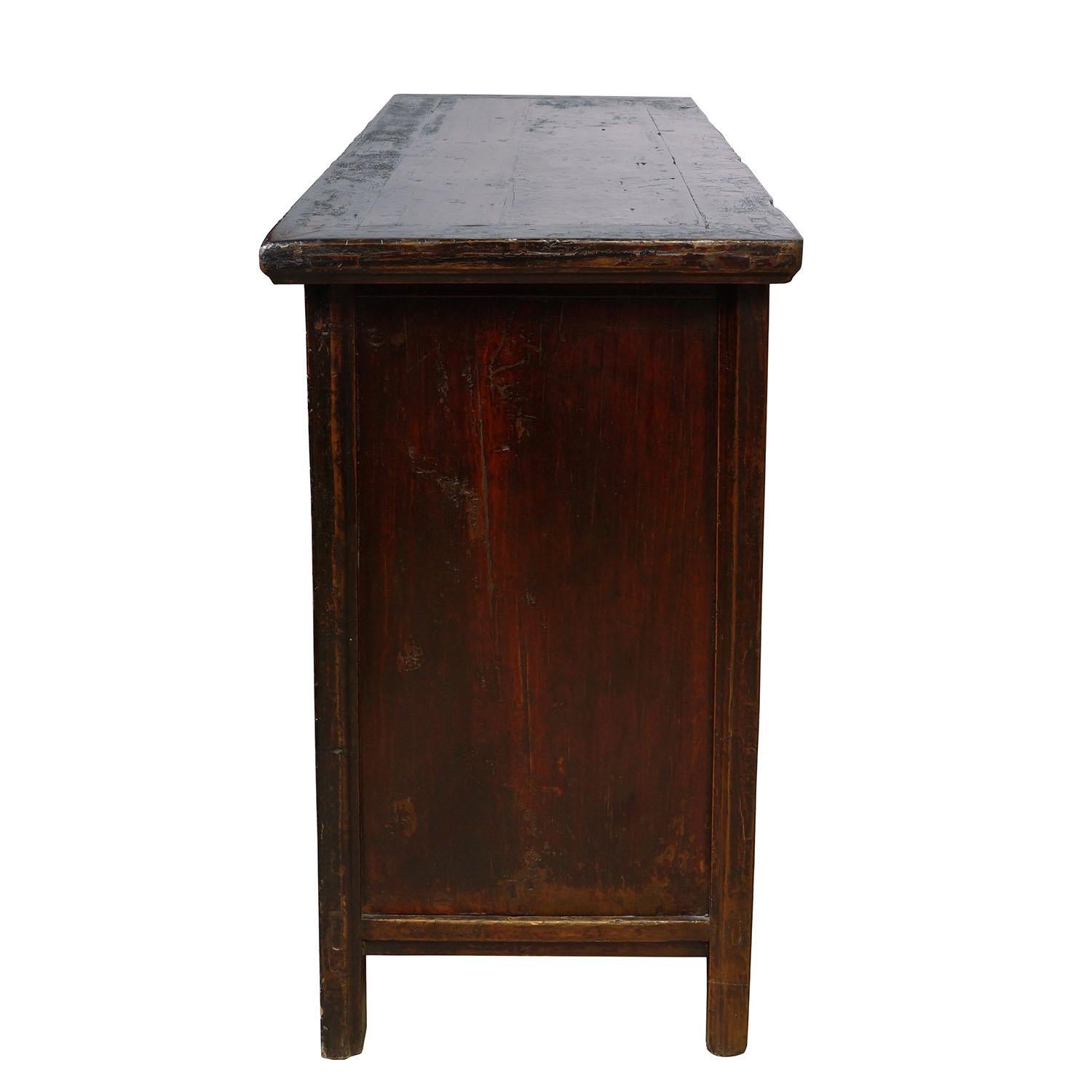 Meuble de rangement chinois ancien double armoire/table basse noire dorée du 19ème siècle, Siderboard en vente 1