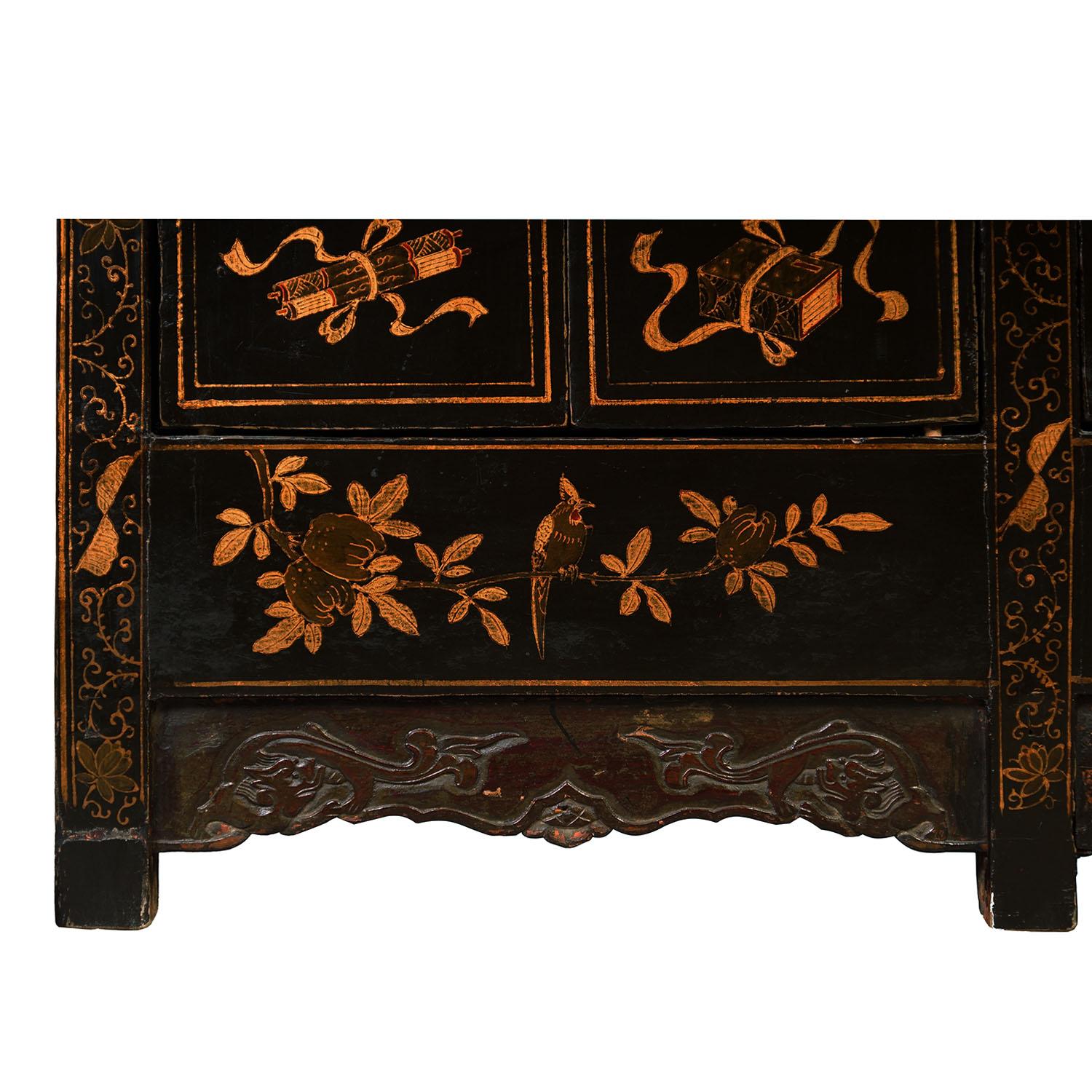 19th Century Antique Chinese Gilt Black Twin Cabinet/Buffet Table, Siderboard For Sale 1