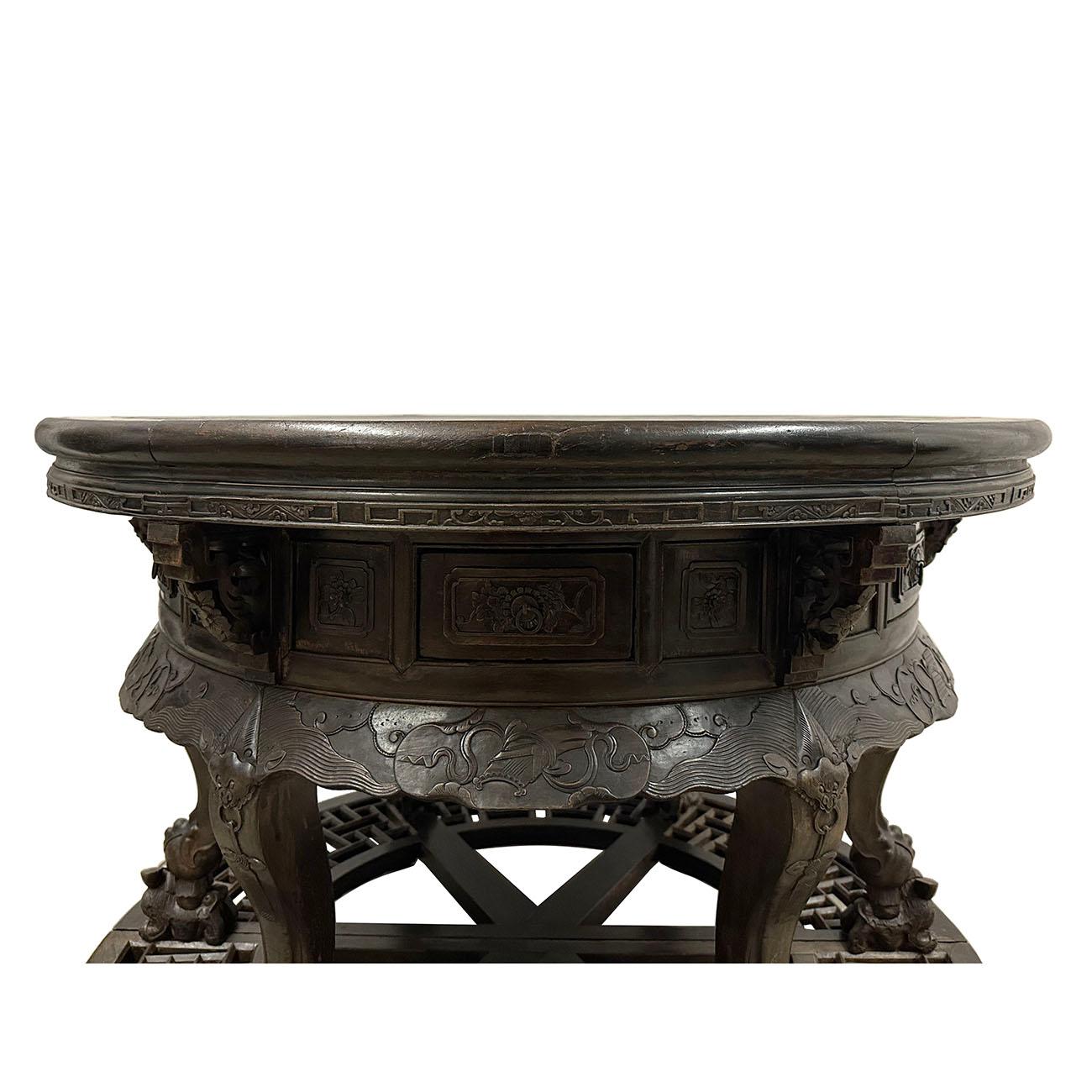 Wood 19th Century Antique Chinese Hand Carved Half Moon Tables, Set of 2 For Sale