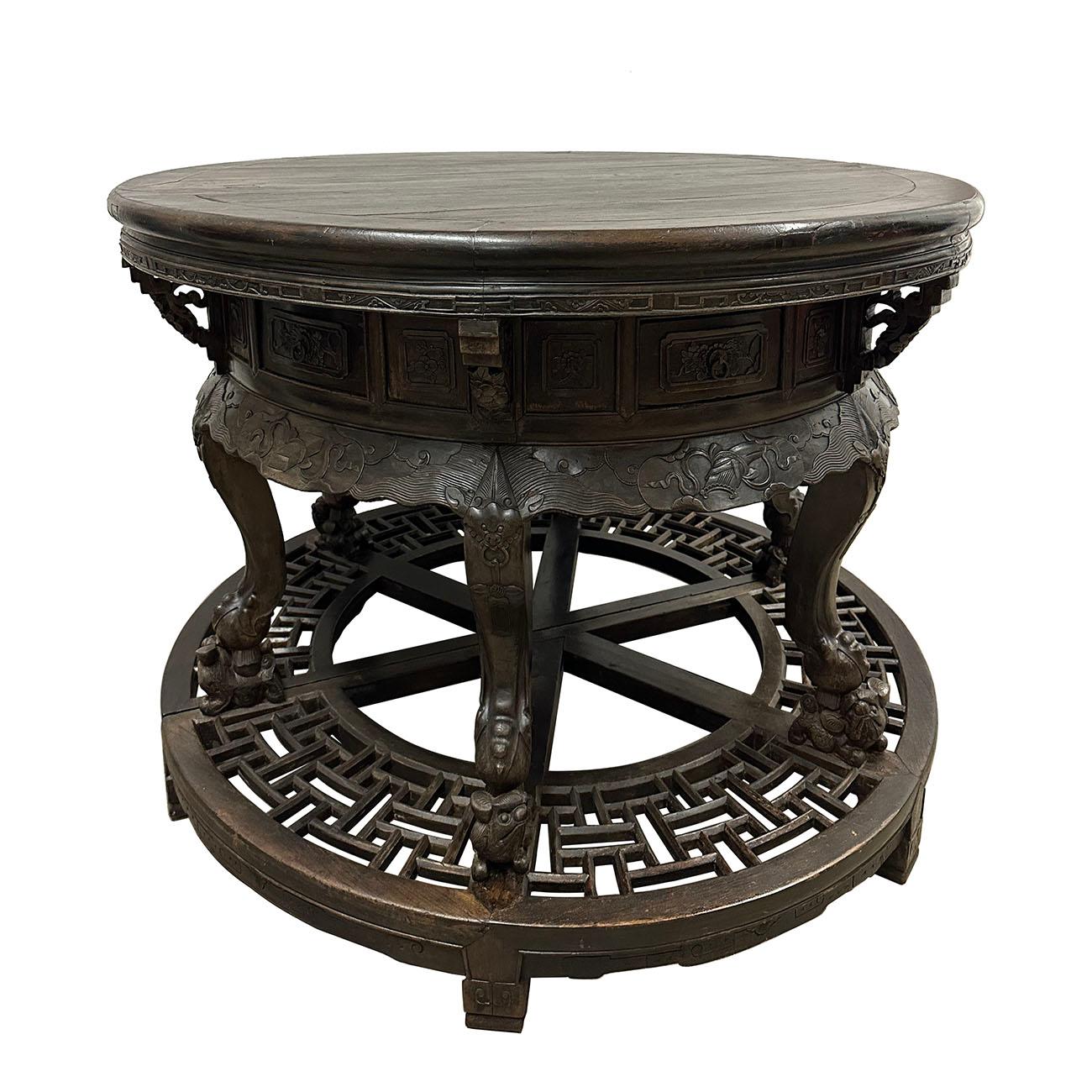 19th Century Antique Chinese Hand Carved Half Moon Tables, Set of 2 For Sale 3