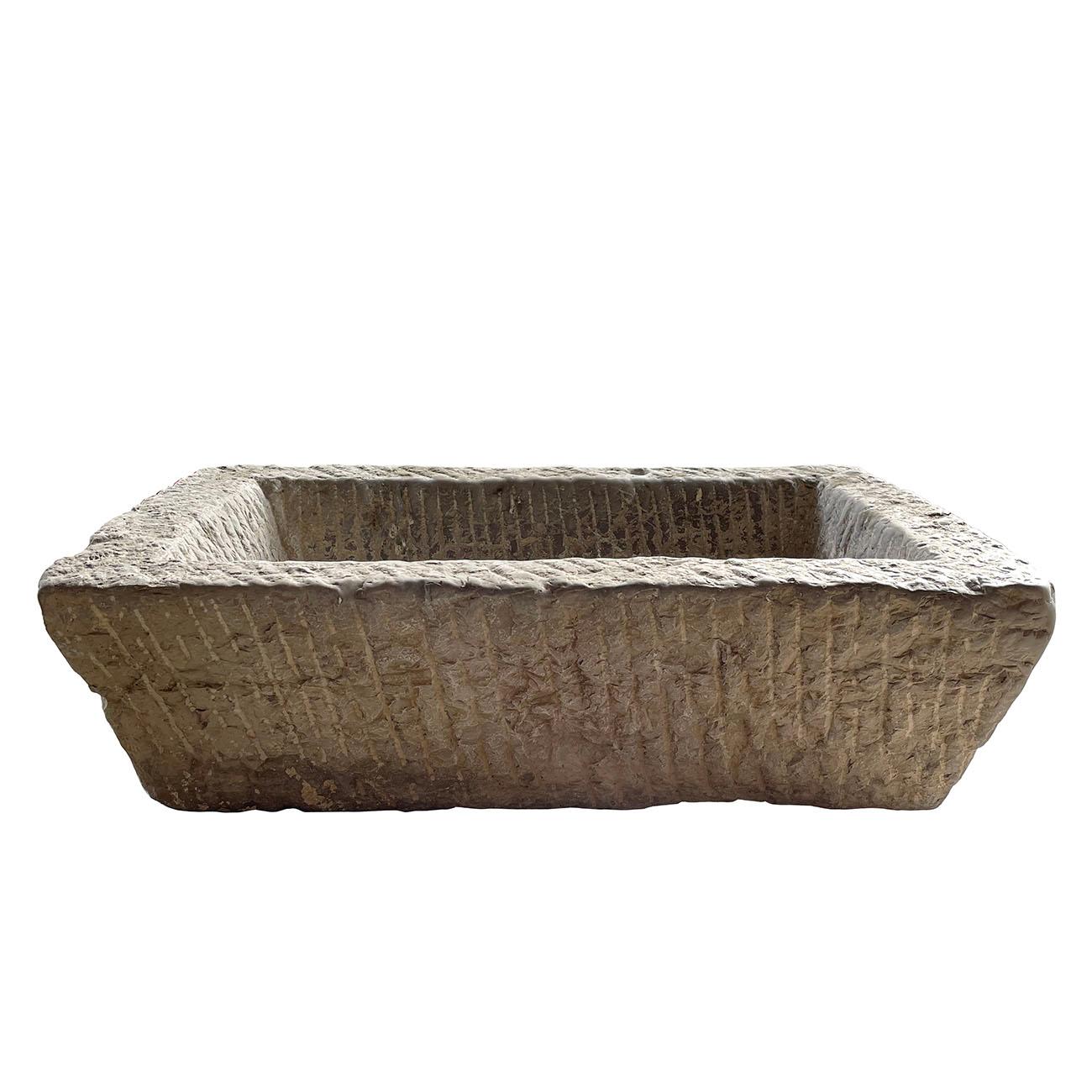 19th Century Antique Chinese Hand Chiseled Stone Trough, Planter For Sale 5