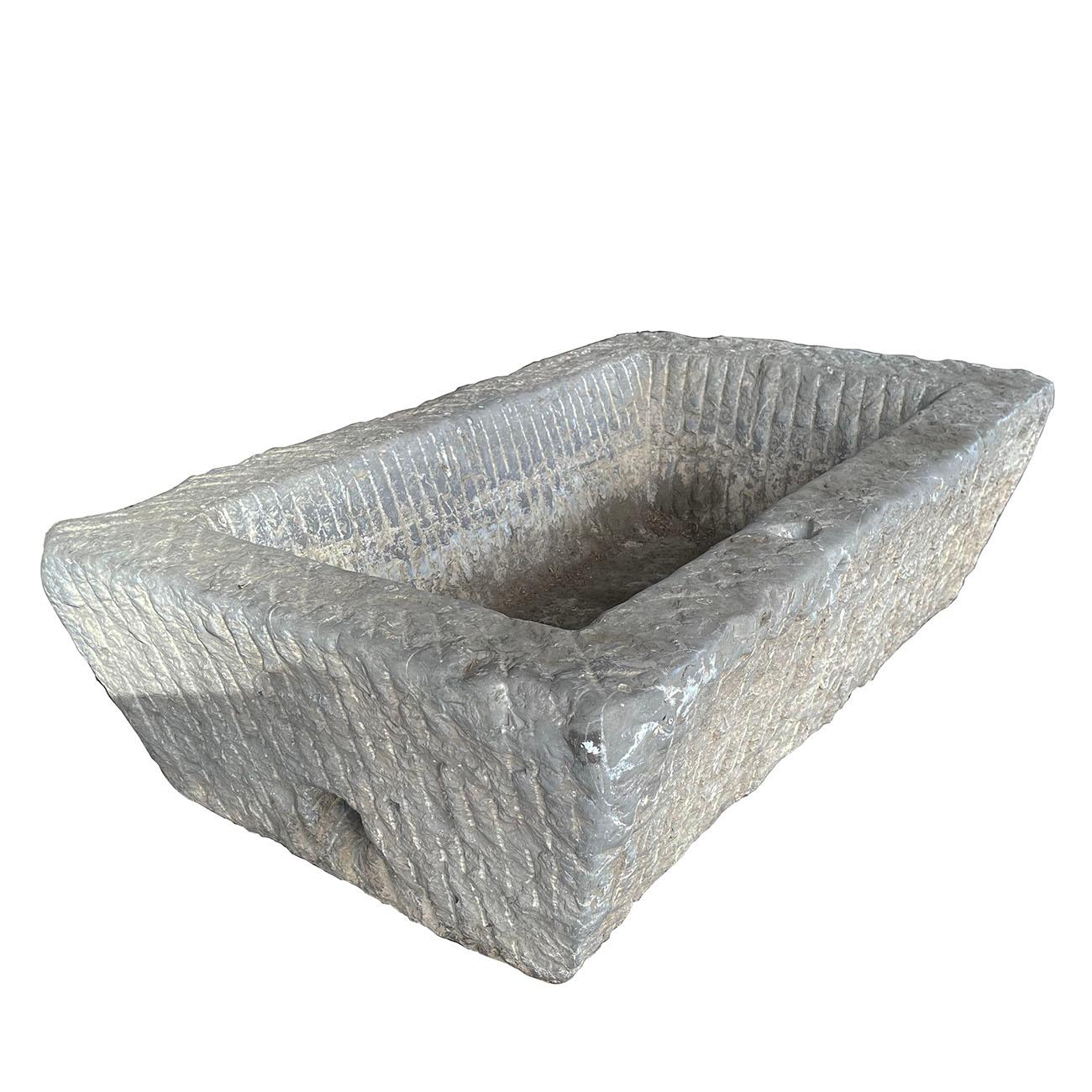 Carved 19th Century Antique Chinese Hand Chiseled Stone Trough, Planter For Sale