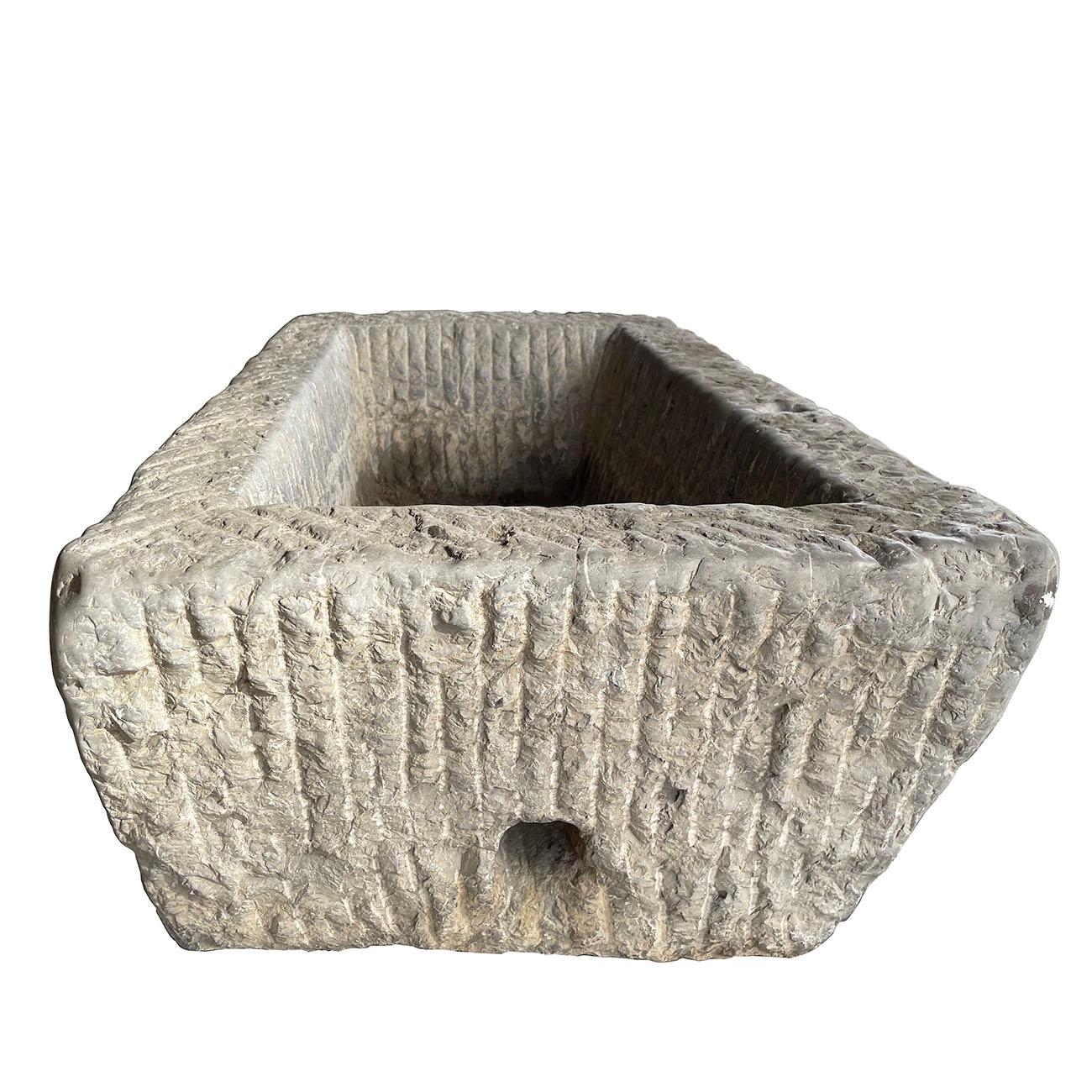 19th Century Antique Chinese Hand Chiseled Stone Trough, Planter For Sale 1