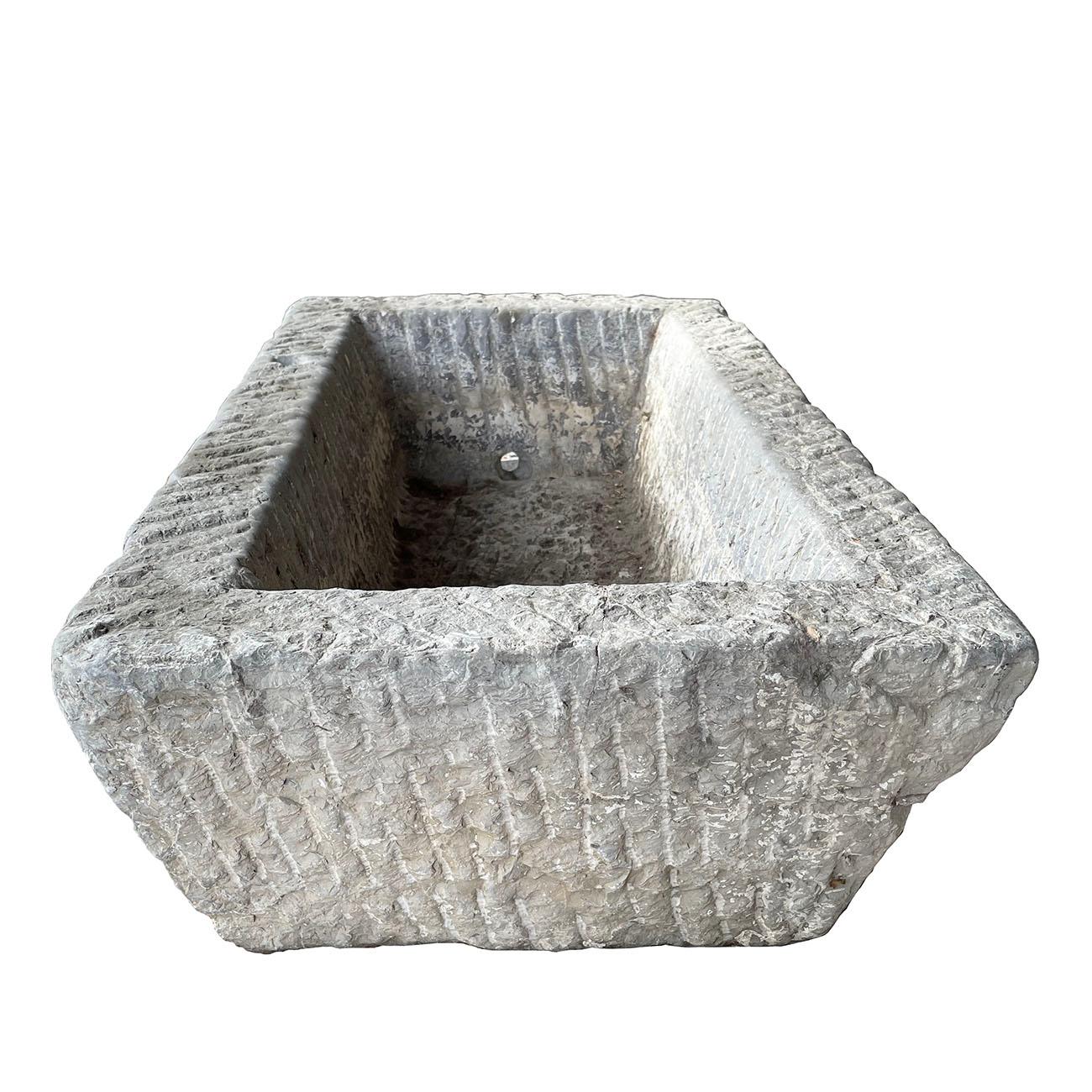 19th Century Antique Chinese Hand Chiseled Stone Trough, Planter For Sale 3