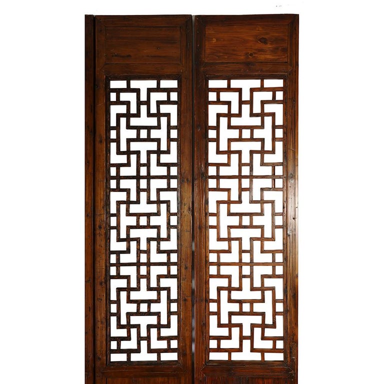 19th Century Antique Chinese Handcraft 5 Panels Wooden Screen / Room Divider For Sale 5