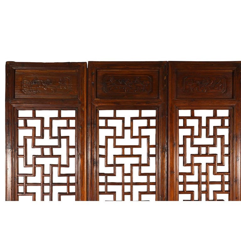 Chinese Export 19th Century Antique Chinese Handcraft 5 Panels Wooden Screen / Room Divider For Sale