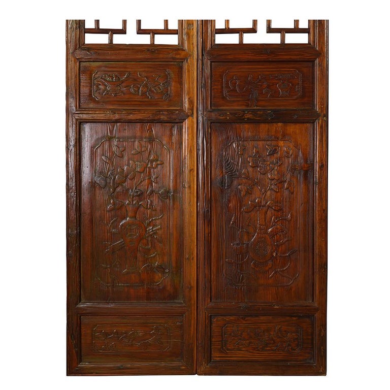 19th Century Antique Chinese Handcraft 5 Panels Wooden Screen / Room Divider For Sale 1