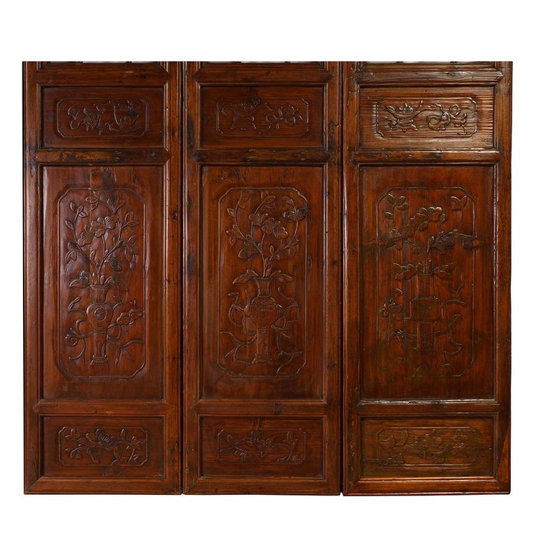 19th Century Antique Chinese Handcraft 5 Panels Wooden Screen / Room Divider For Sale 2