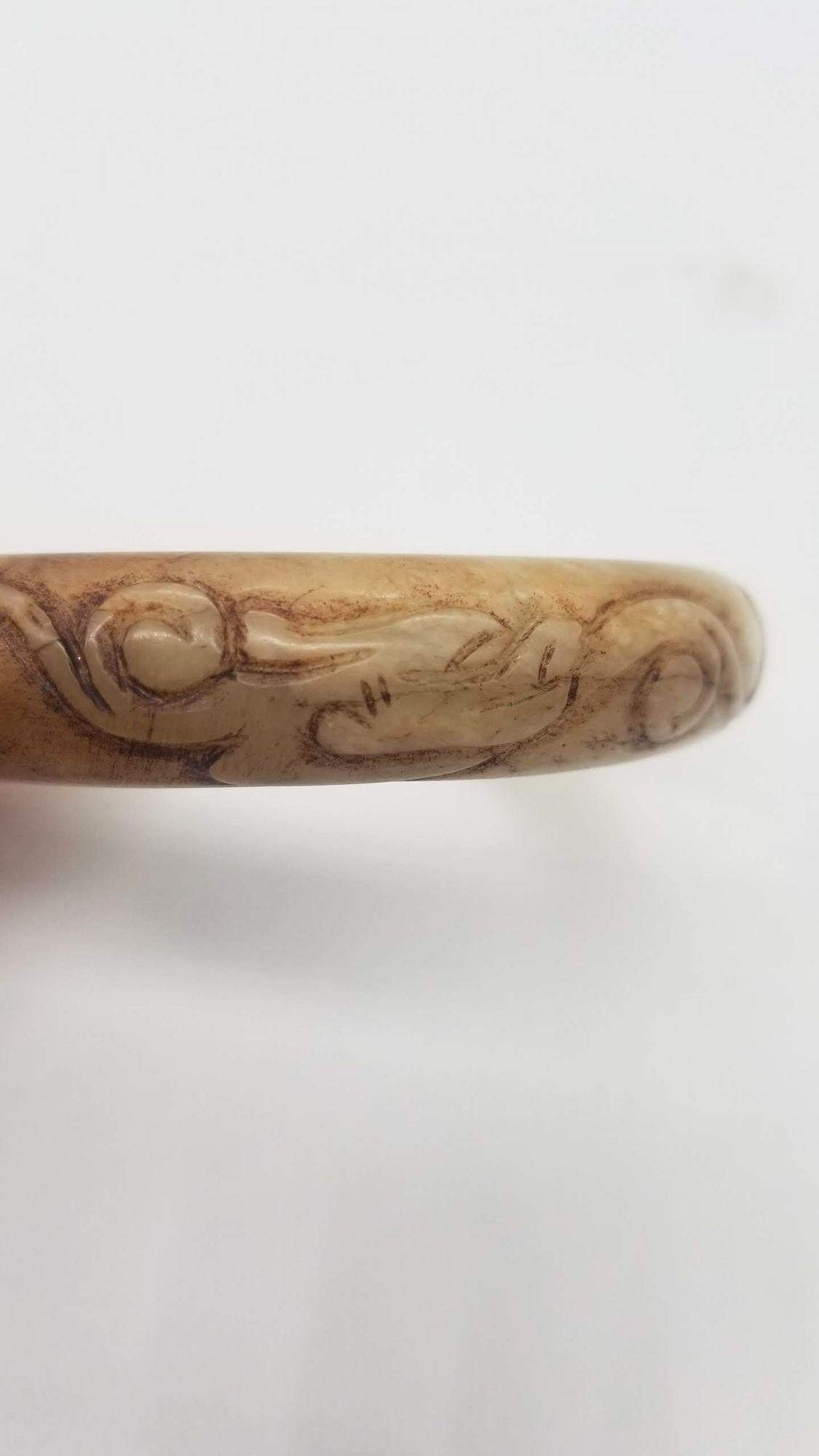19th Century Antique Chinese Hetian Jade Hand Carved Dragon Bangle Bracelet For Sale 6
