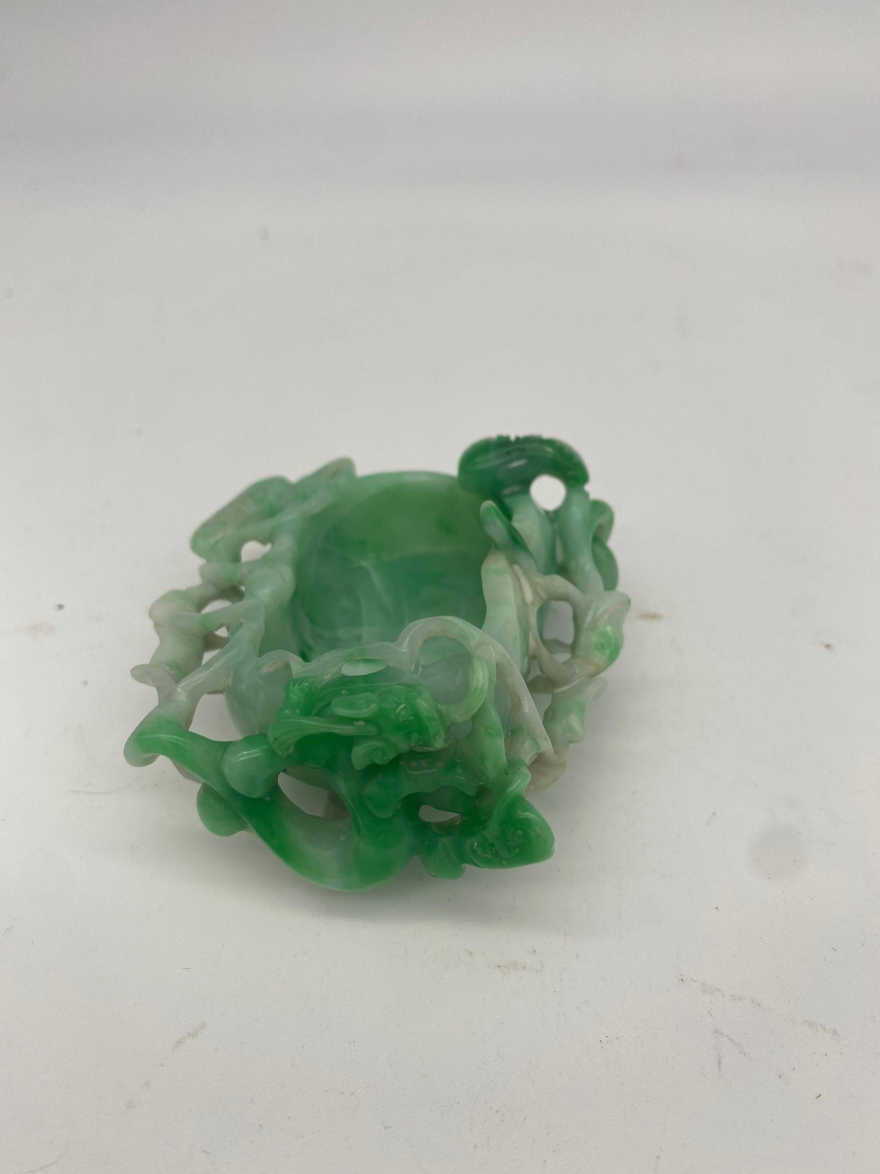 19th Century Antique Chinese Jadeite Brush Washer with Dragon For Sale 13