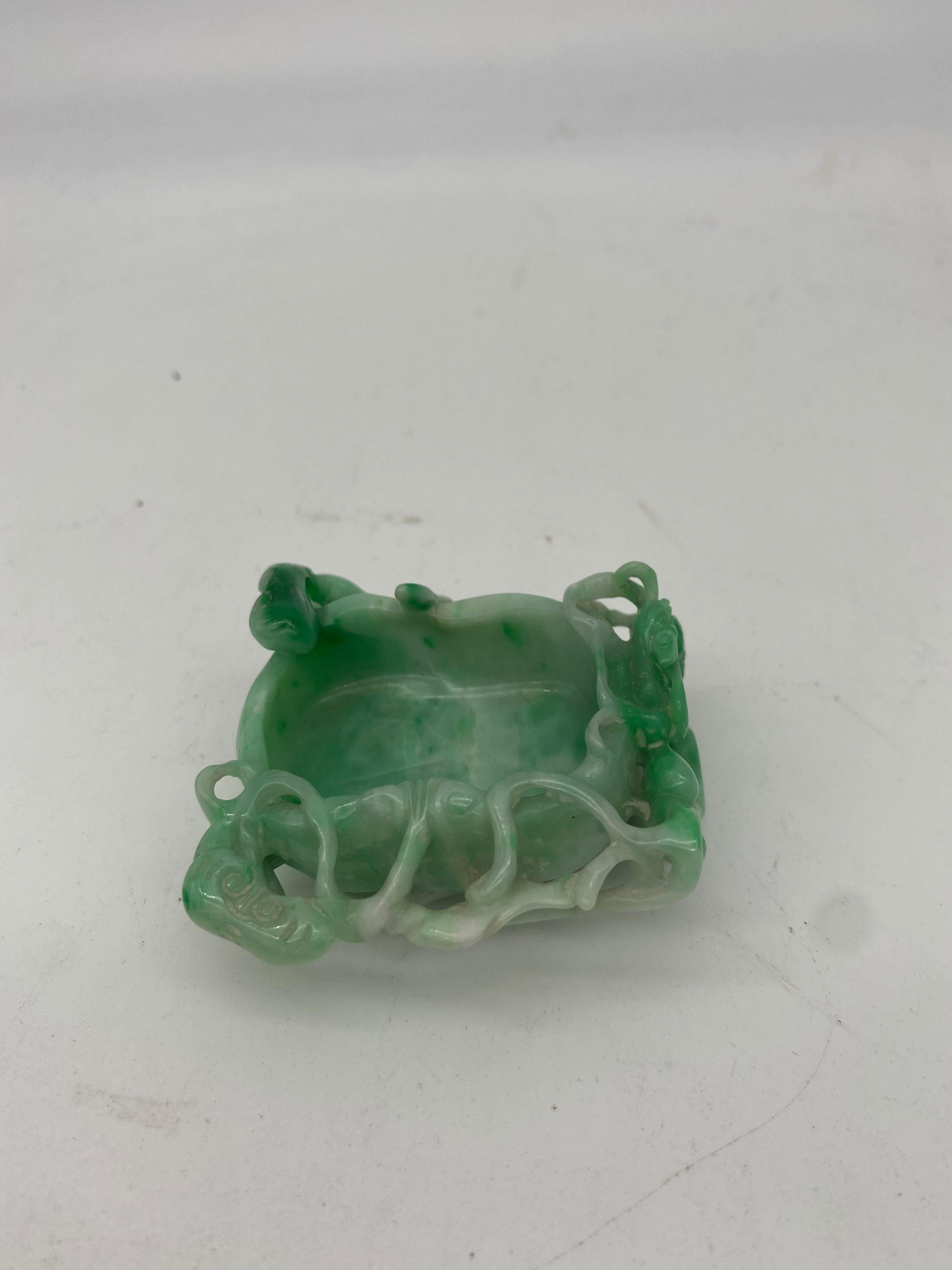 Carved 19th Century Antique Chinese Jadeite Brush Washer with Dragon For Sale