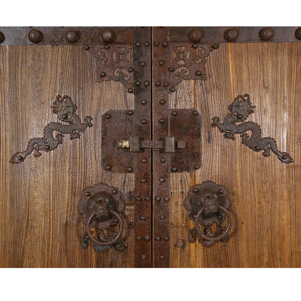 Elm 19th Century Antique Chinese Large Court Yard Door Panels-Pair For Sale