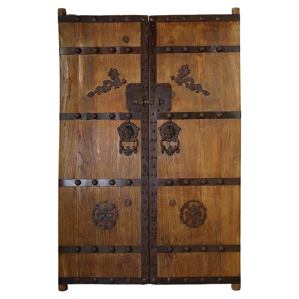 19th Century Antique Chinese Large Court Yard Door Panels-Pair For Sale