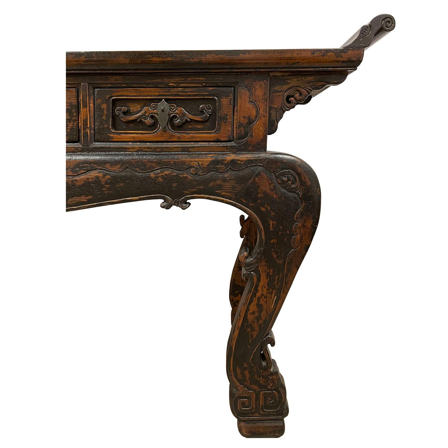 19th Century Antique Chinese Massive Carved Altar Table/Console In Distressed Condition In Pomona, CA