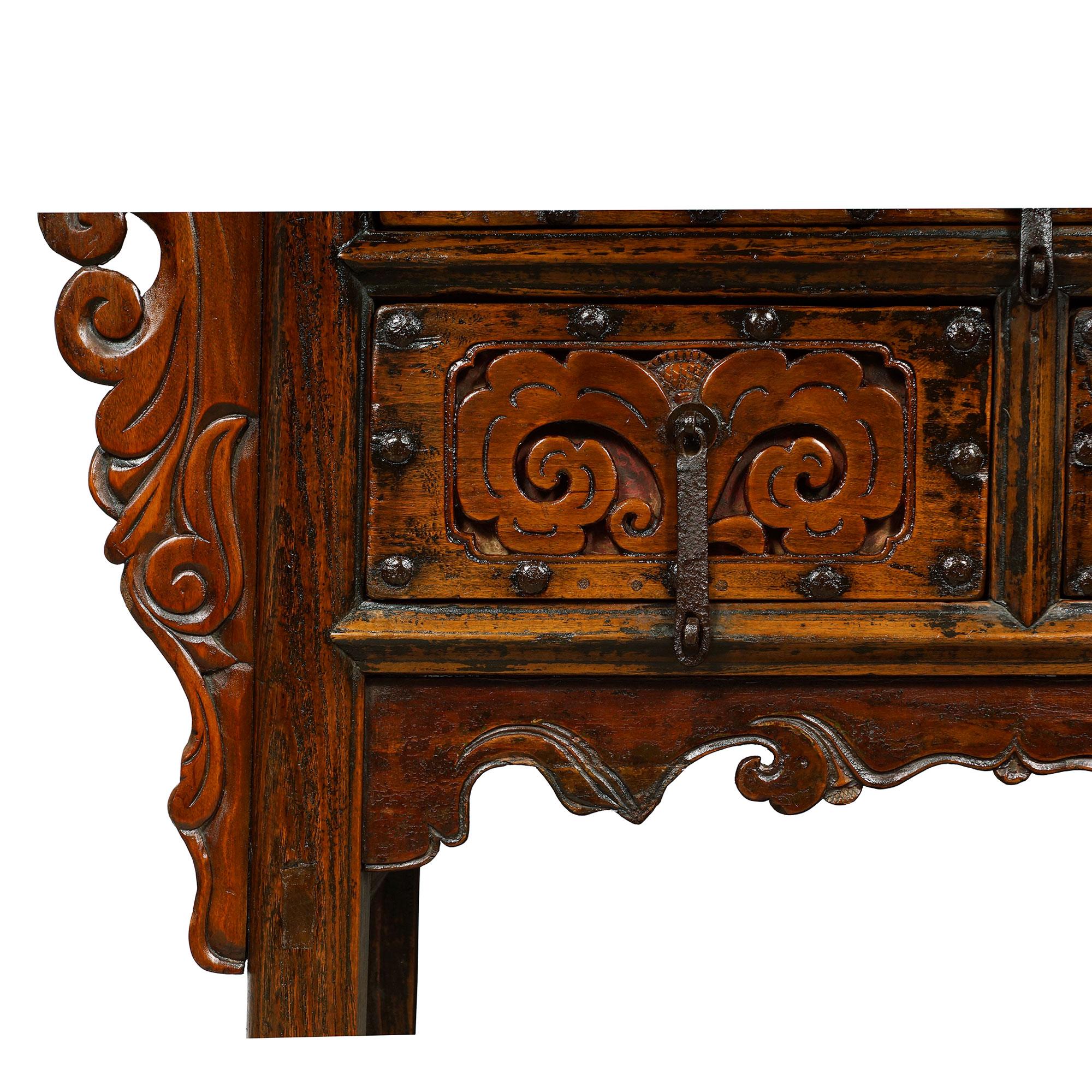 19th Century Antique Chinese Massive Carved Shan xi Console Table/Sideboard For Sale 1