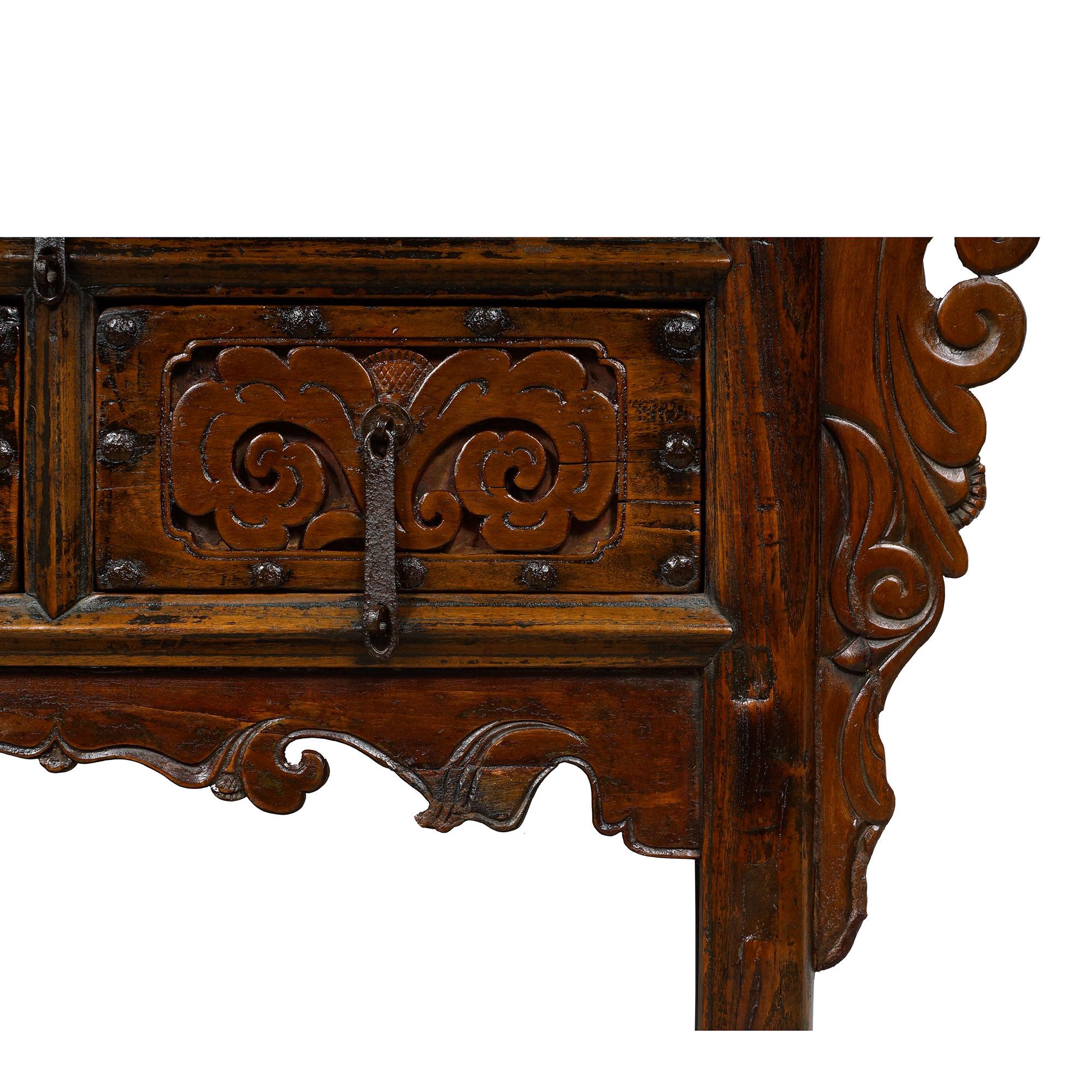 19th Century Antique Chinese Massive Carved Shan xi Console Table/Sideboard For Sale 2