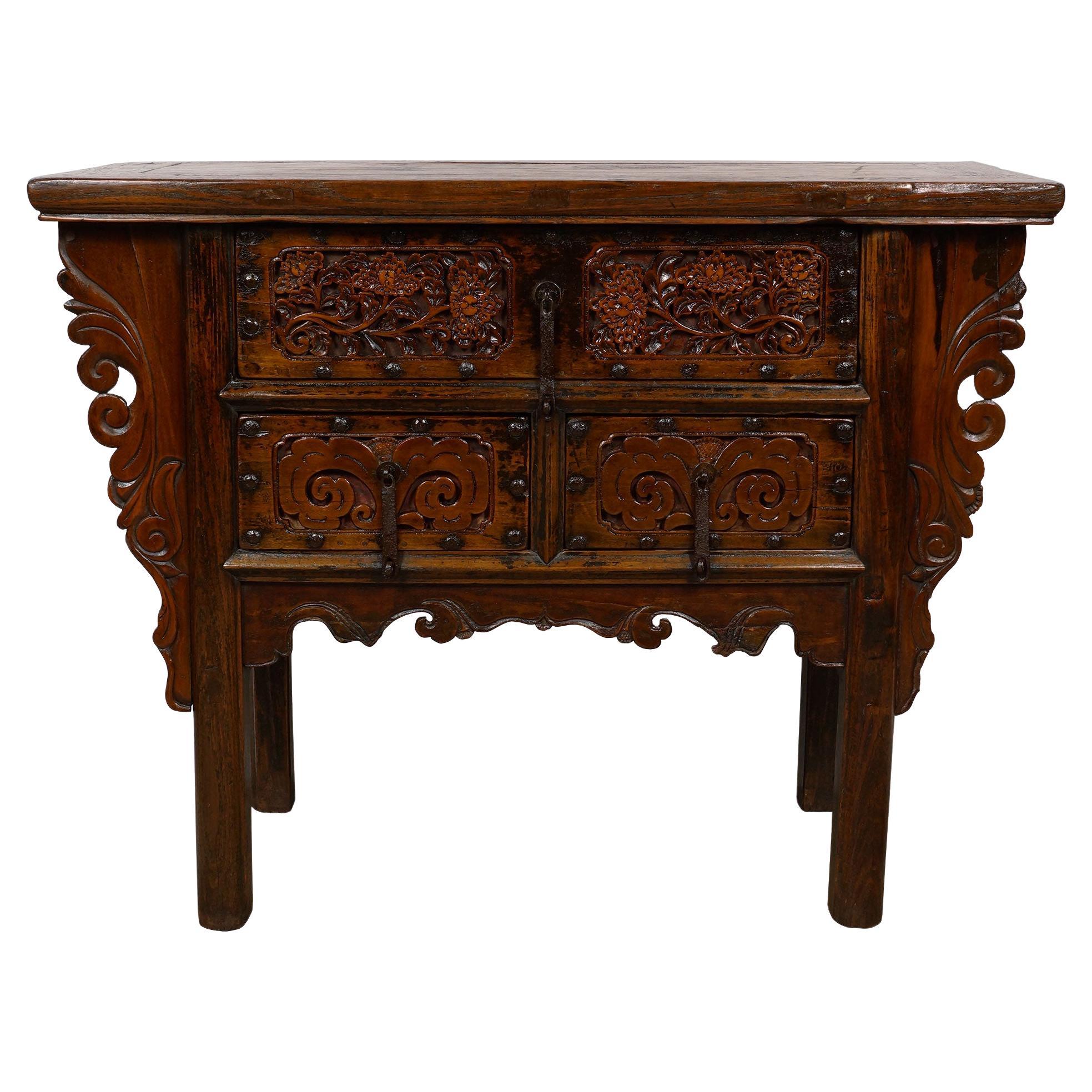 19th Century Antique Chinese Massive Carved Shan xi Console Table/Sideboard For Sale