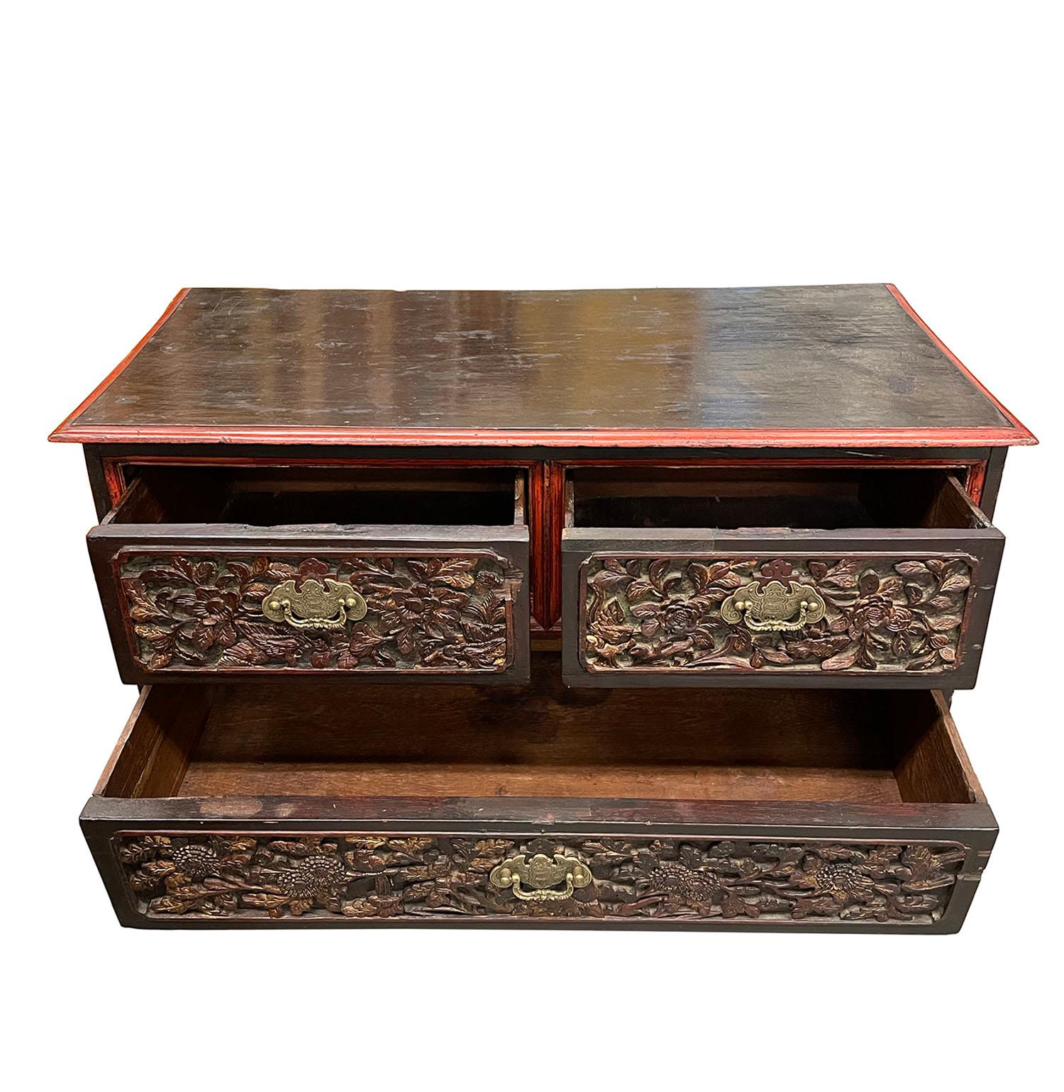 Chinese Export 19th Century Antique Chinese Massive Carved Teak Wood Coffee Table, End Table
