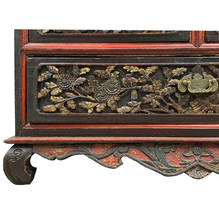 19th Century Antique Chinese Massive Carved Teak Wood Coffee Table, End Table For Sale at 1stDibs