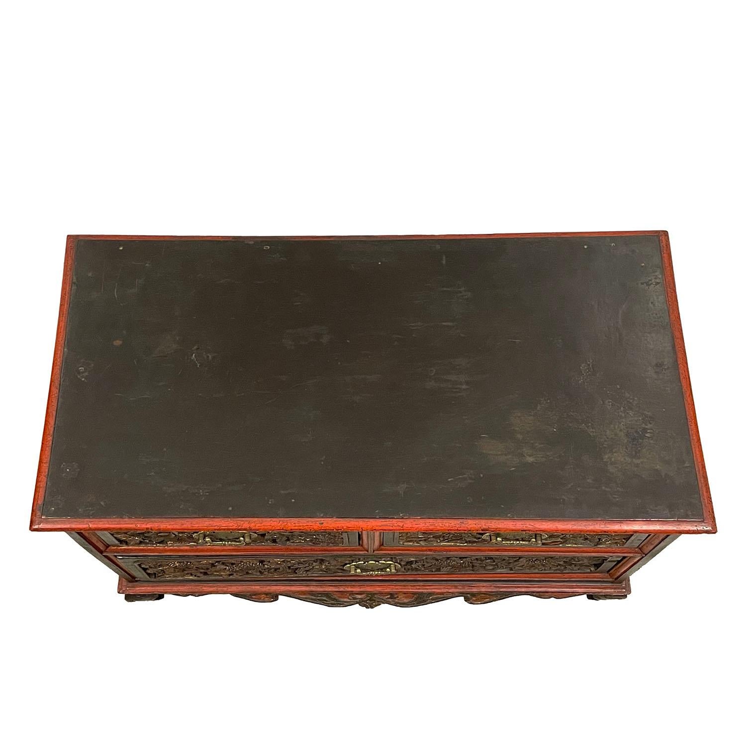 19th Century Antique Chinese Massive Carved Teak Wood Coffee Table, End Table 3