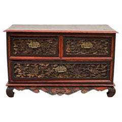19th Century Antique Chinese Massive Carved Teak Wood Coffee Table, End Table