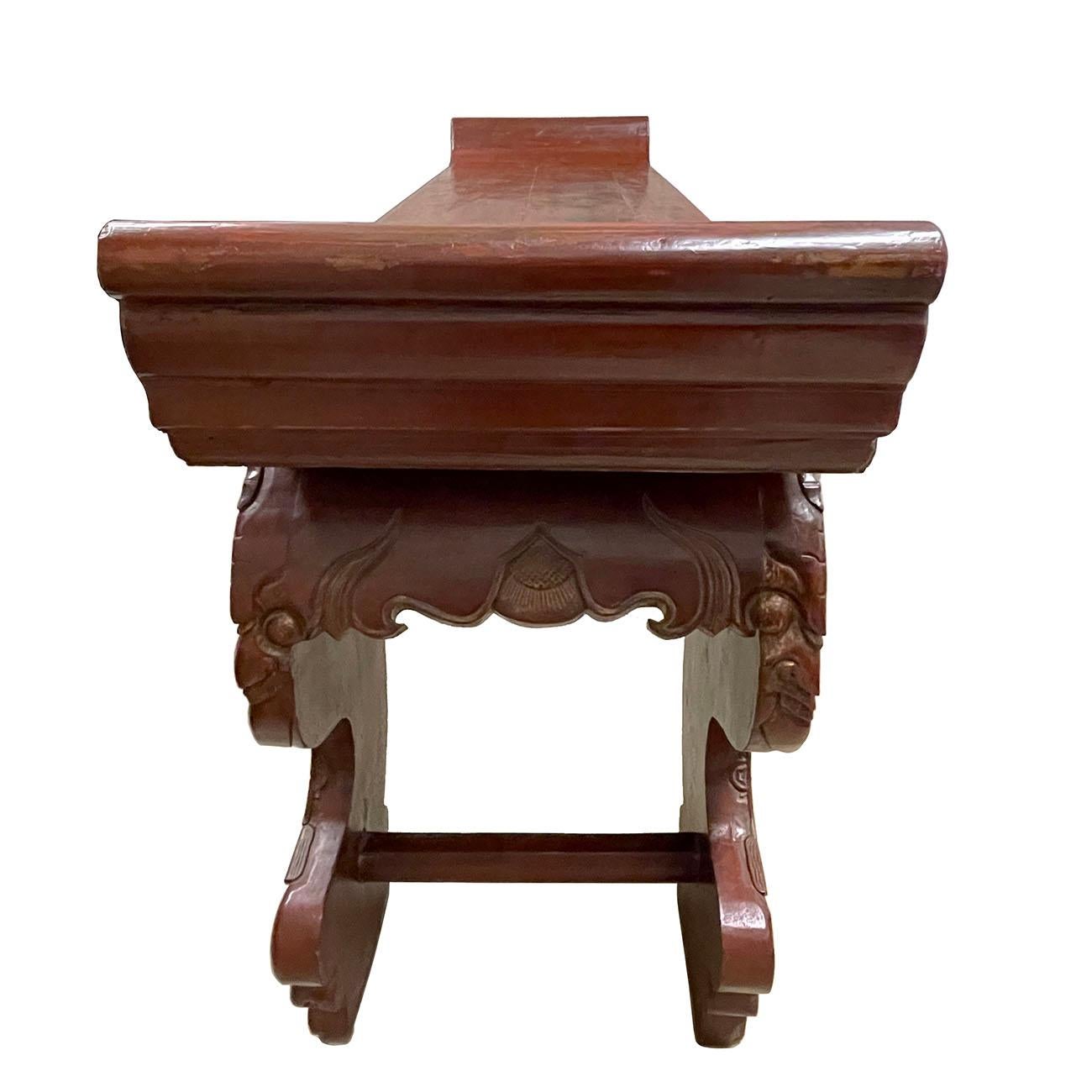 19th Century, Antique Chinese Massive Red Lacquered Carved Altar Table / Console For Sale 5
