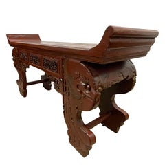 19th Century, Antique Chinese Massive Red Lacquered Carved Altar Table / Console
