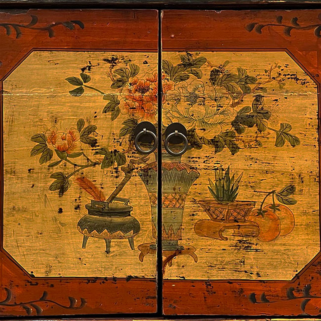 19th Century Antique Chinese Mongolia Twin Cabinet/Buffet Table, Sideboard In Distressed Condition In Pomona, CA