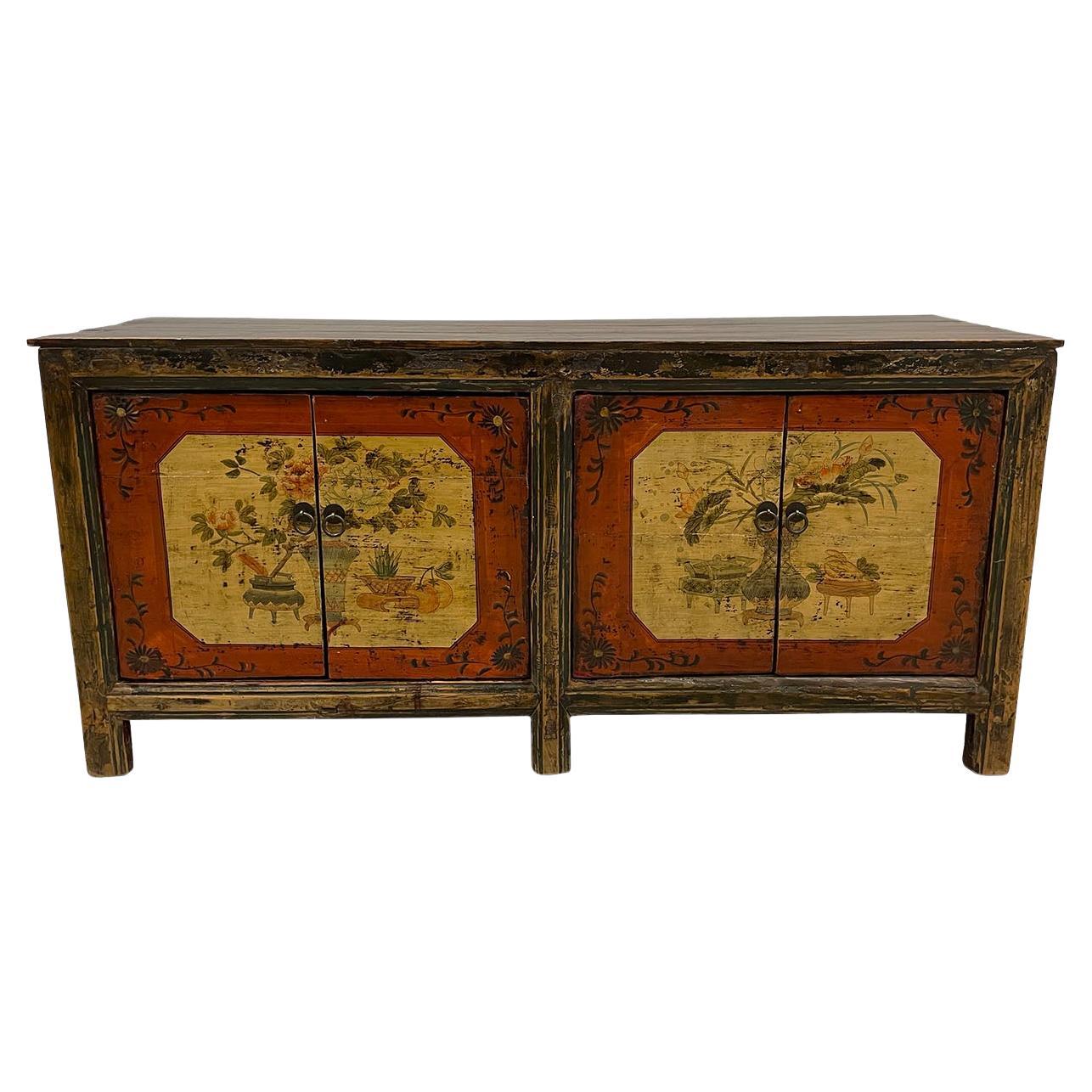 19th Century Antique Chinese Mongolia Twin Cabinet/Buffet Table, Sideboard