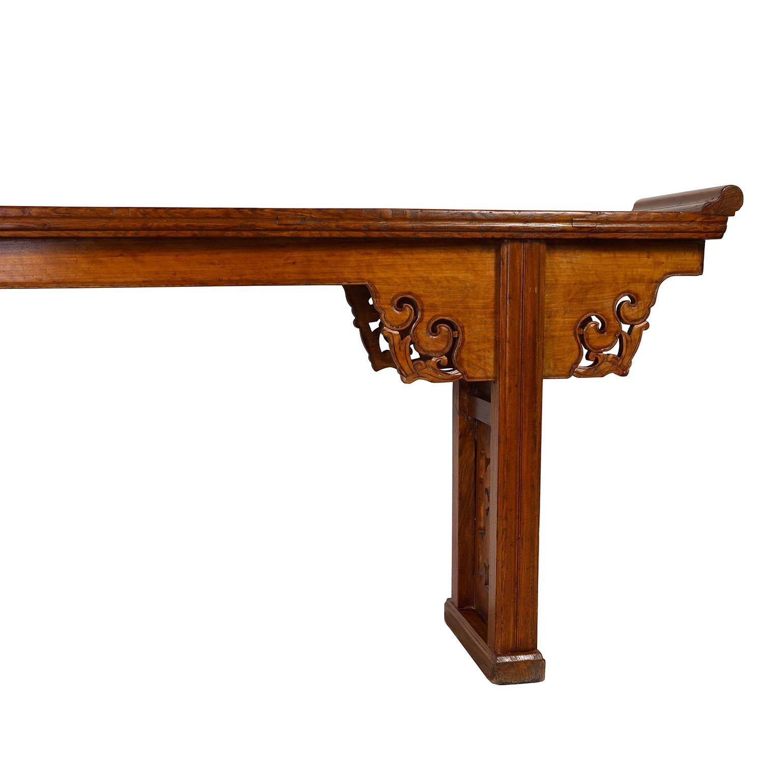 Elm 19th Century Antique Chinese Open Carved Altar Table/Sofa Table/Console For Sale