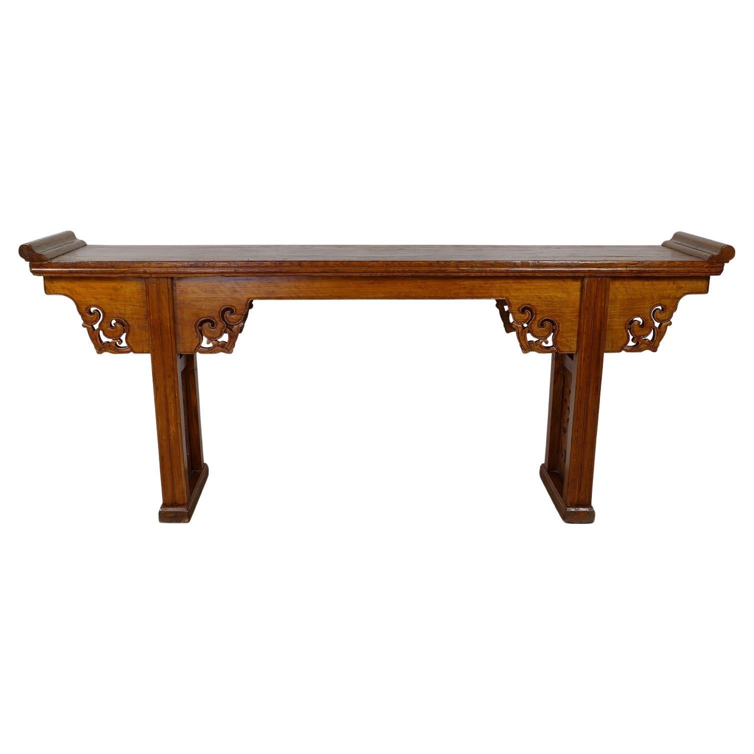 19th Century Antique Chinese Open Carved Altar Table/Sofa Table/Console For Sale