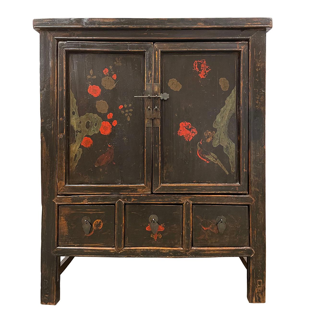 Wood 19th Century Antique Chinese Painted Cabinet/Side Table For Sale
