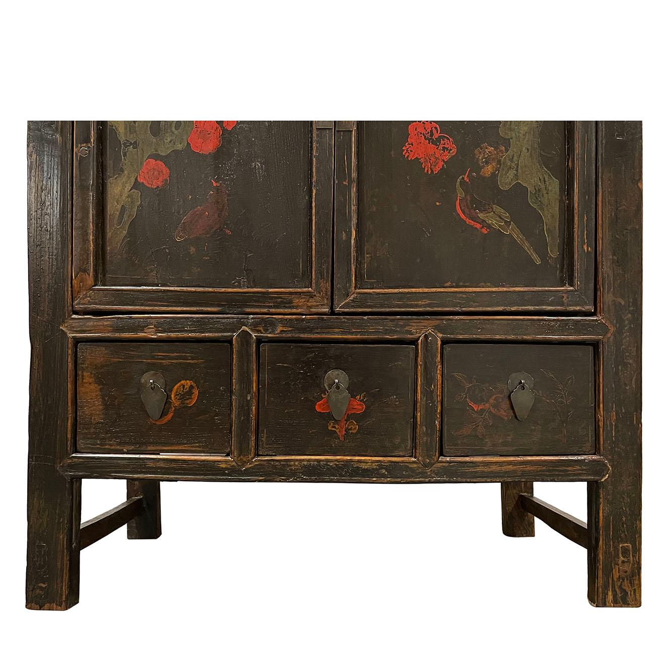 19th Century Antique Chinese Painted Cabinet/Side Table For Sale 2