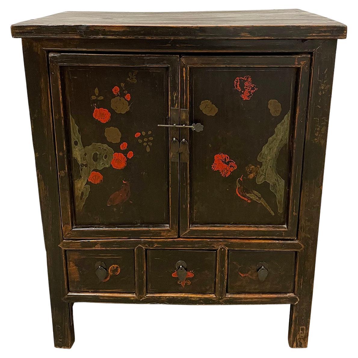 19th Century Antique Chinese Painted Cabinet/Side Table