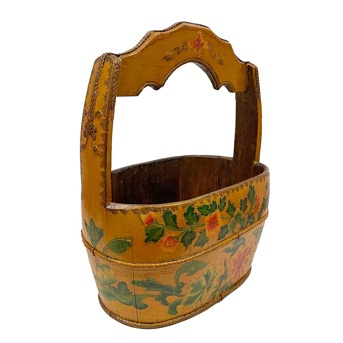 This beautiful Antique Water Bucket was originally came from China, and has over 100 years history. It is made from wooden panels that are lined contiguously and secured by metal loops. There are some metal works on the joint and around bucket to