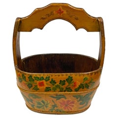 Antiker chinesischer bemalter Holz-Wasserkübel aus dem 19. Jahrhundert