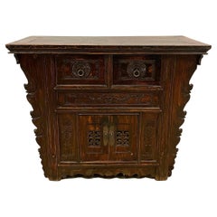 19th Century Antique Chinese Qing Dynasty Carved Coffer Table/Sideboard