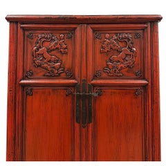 19th Century Antique Chinese Red Lacquer Wedding Cabinet