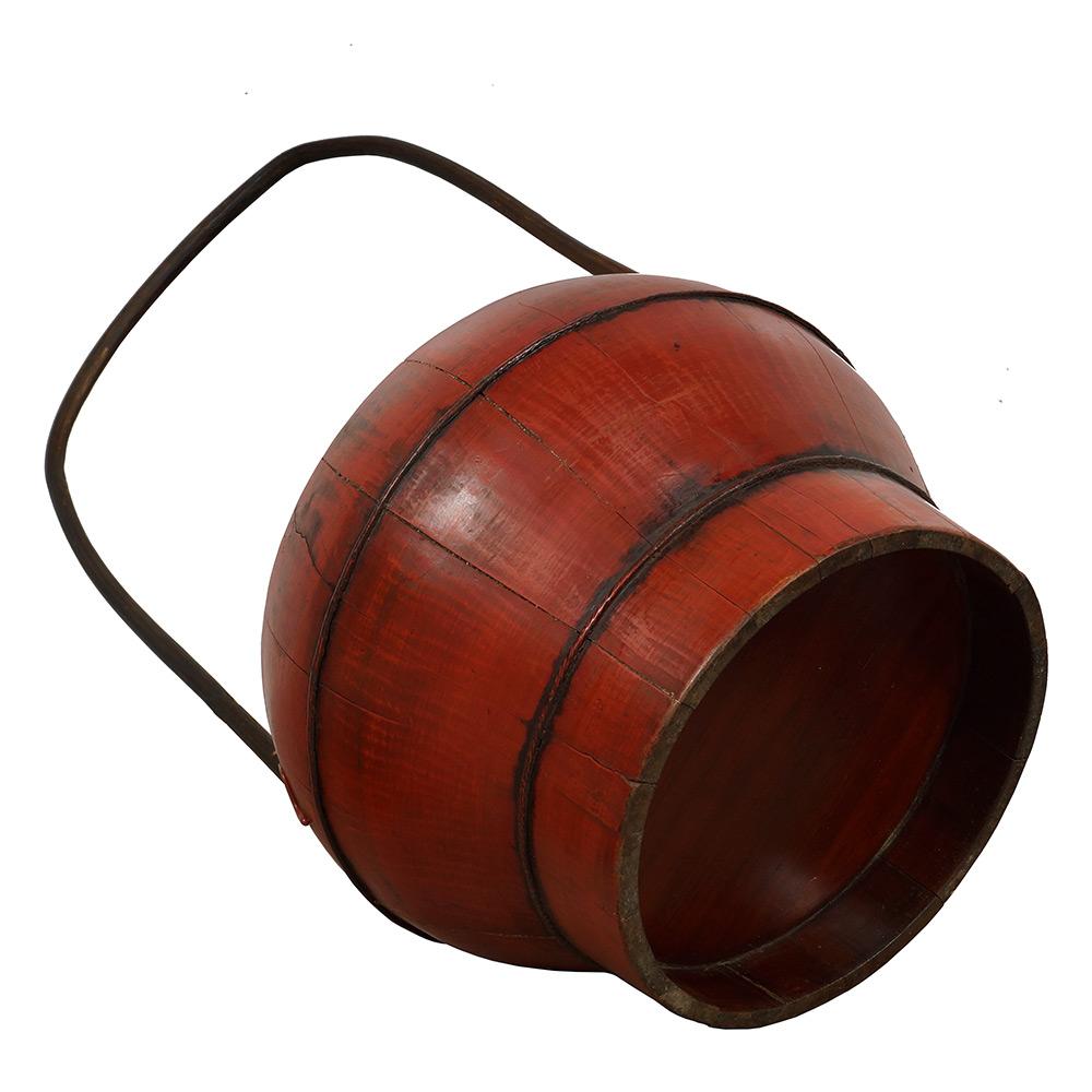 19th Century Antique Chinese Red Wooden Wedding Bucket / Box 5