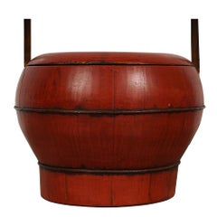 Seau de mariage chinois ancien en bois rouge du 19ème siècle