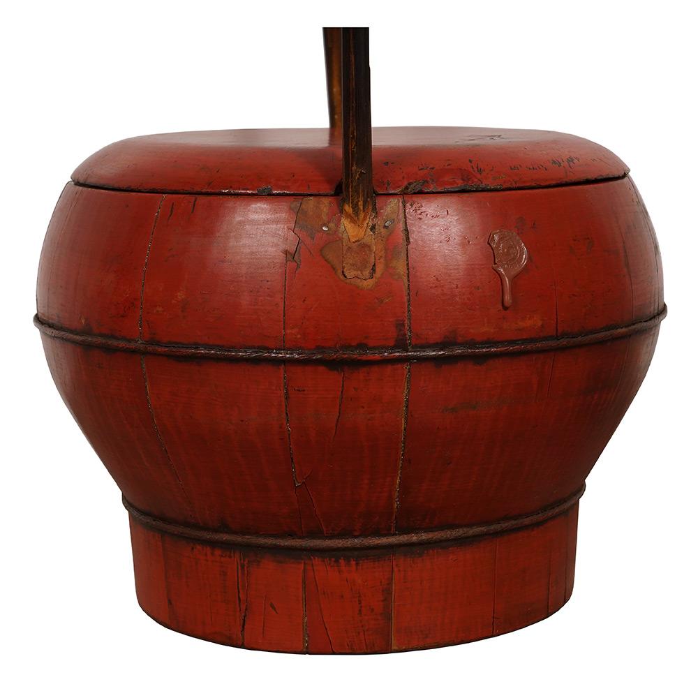 19th Century Antique Chinese Red Wooden Wedding Bucket / Box 1