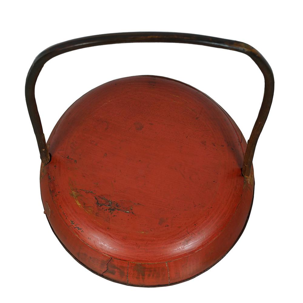 19th Century Antique Chinese Red Wooden Wedding Bucket / Box 2