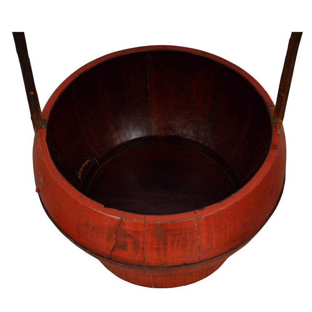 19th Century Antique Chinese Red Wooden Wedding Bucket / Box 4