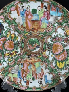 19th Century, Antique Chinese Rose Medallion Plate - Figural & Floral Motif