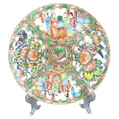 19th Century, Antique Chinese Rose Medallion Plate - Figural & Floral Motif