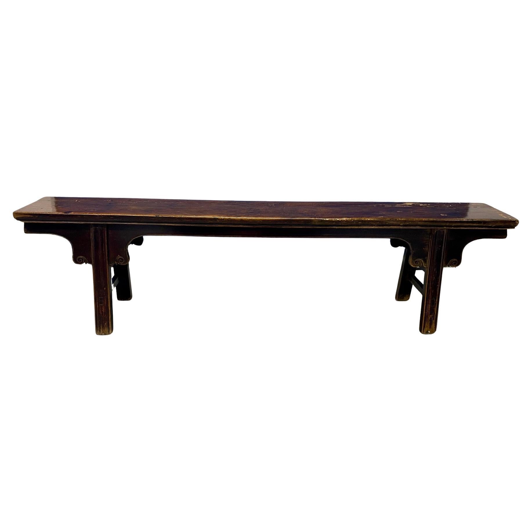 Banco Largo Chino Antiguo de Madera del Siglo XIX