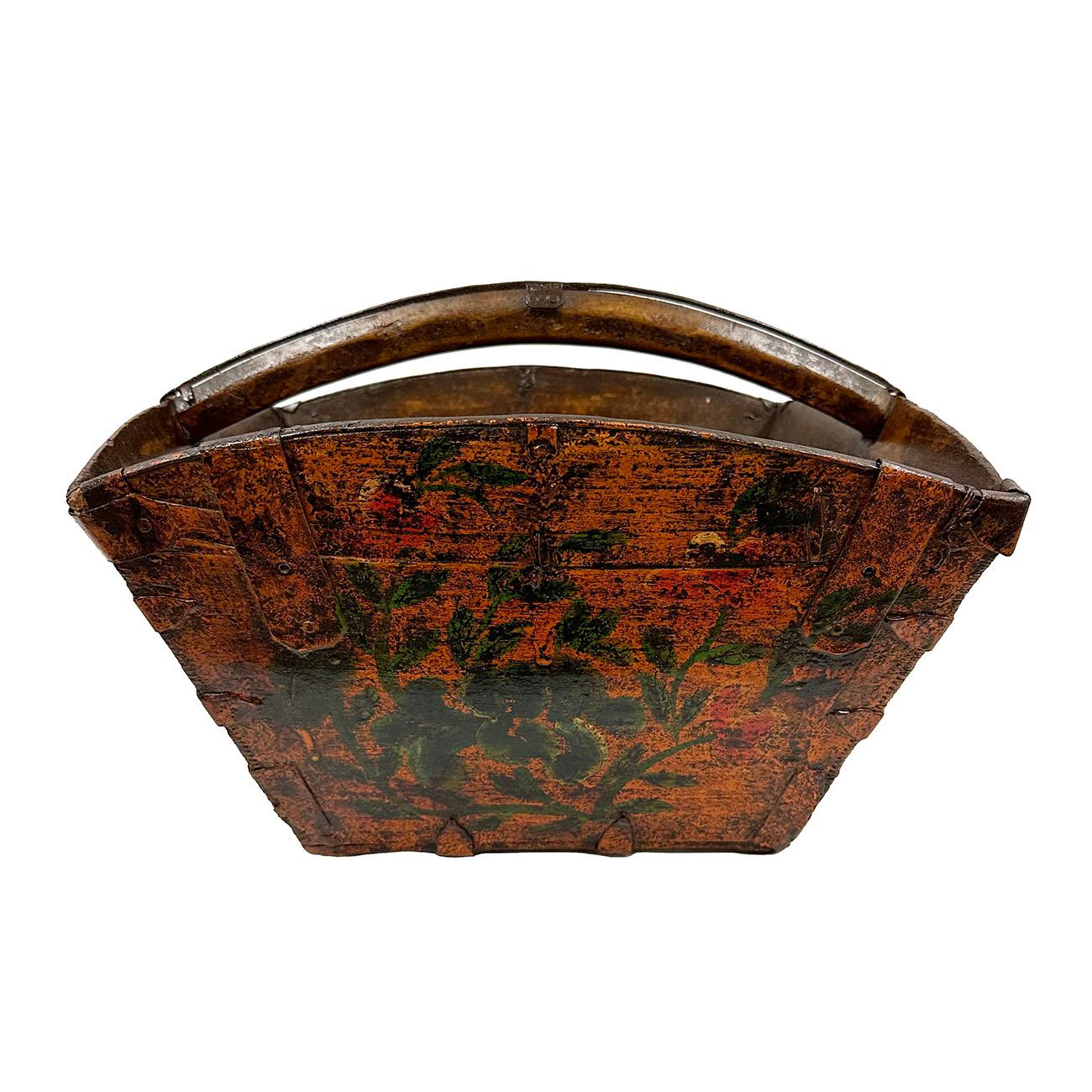 Chinese Export 19th Century Antique Chinese Wooden Rice Measure Bucket, Dou For Sale